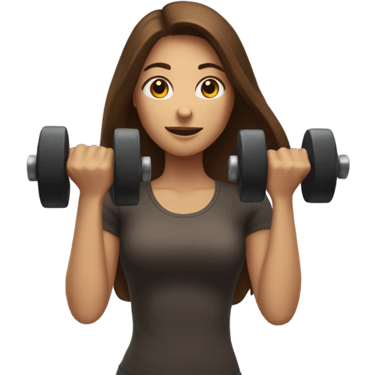 A woman with long brown hair was lifting dumbbells with her hands emoji