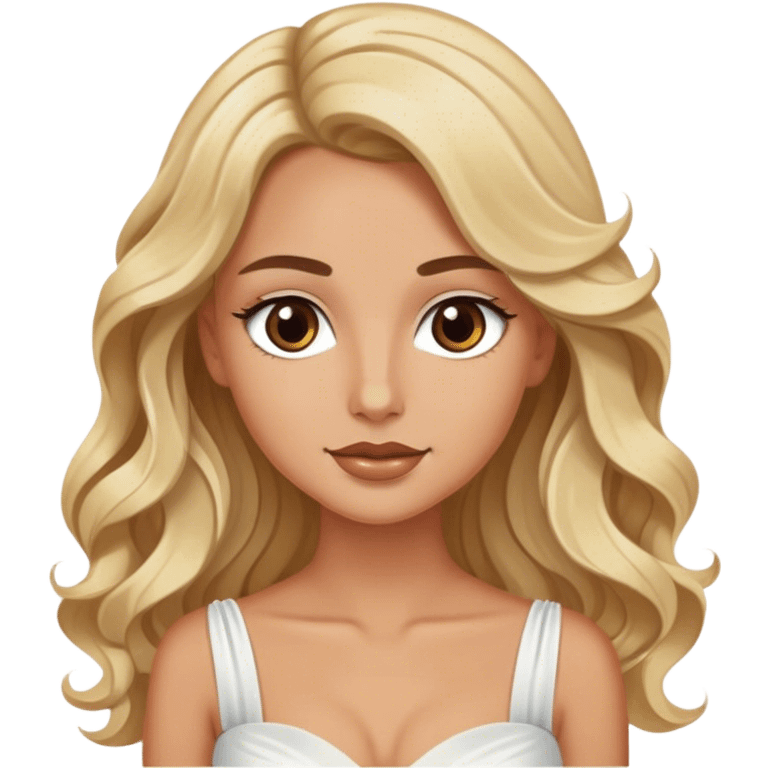 Blonde model with brown eyes, long wavy hair, fancy wedding guest  emoji