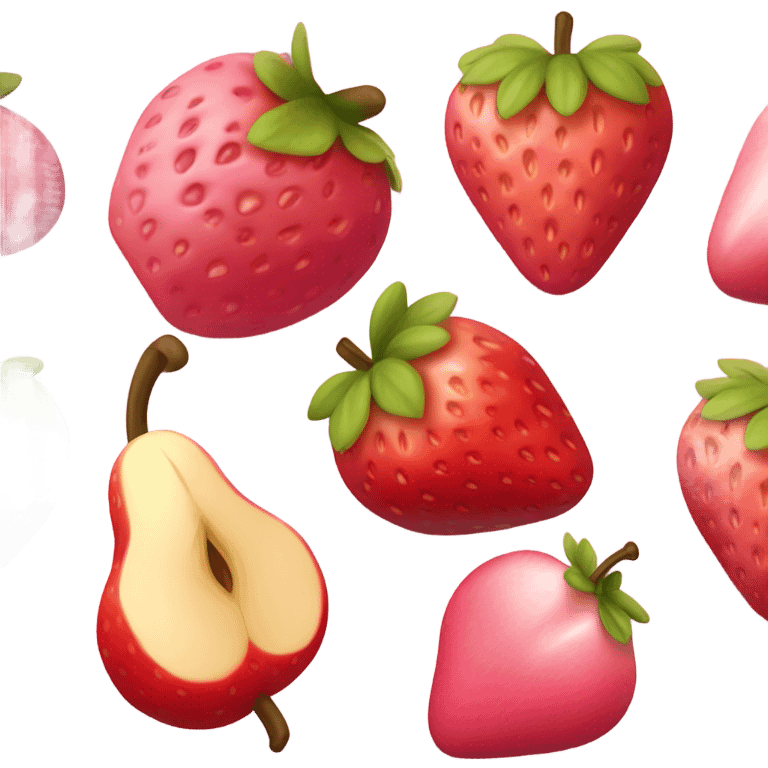 Pink fruity elements represented by fresh strawberries, pears, and apples. emoji