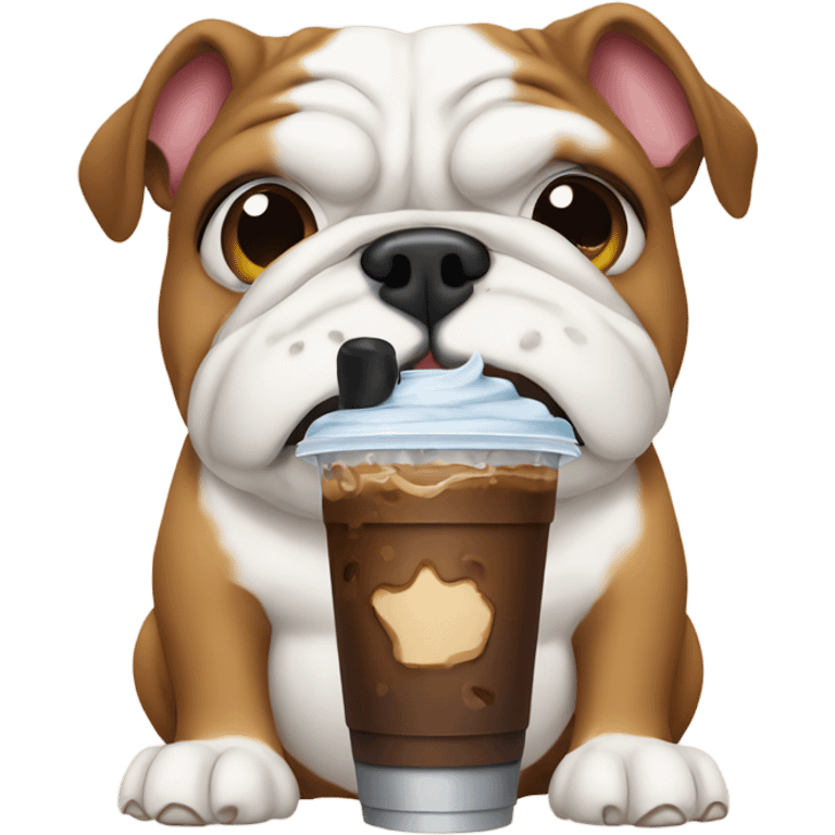 Bulldog drinking iced coffee emoji