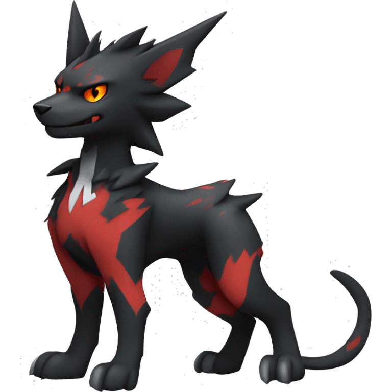 Cool Edgy Litten-Houndoom-Luxray Fakémon Digimon with Red and white Edgy markings, full body, outlined emoji