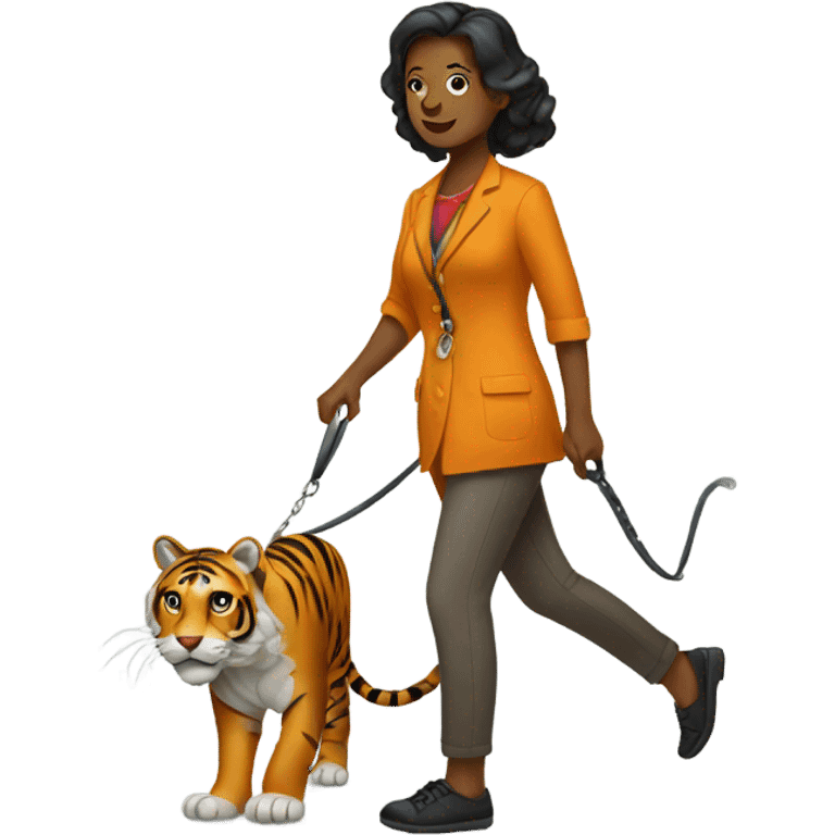 Create women walking a Tiger with a leash emoji