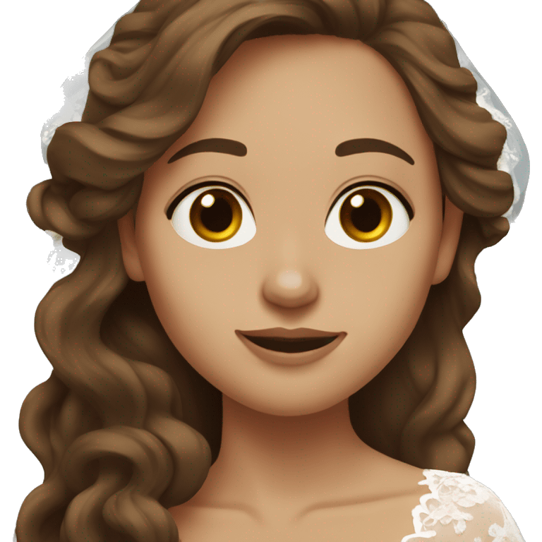 bride with brown long wavy hair, brown eyes no veil emoji