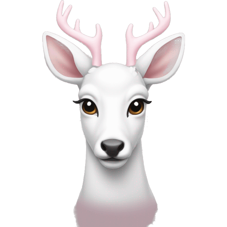 White deer with two light pink bows on each side of their ear emoji