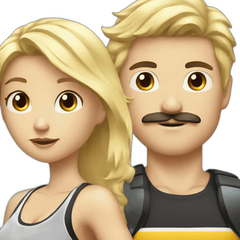 Blonde girl going to the gym with a black haired white guy with a moustache  emoji