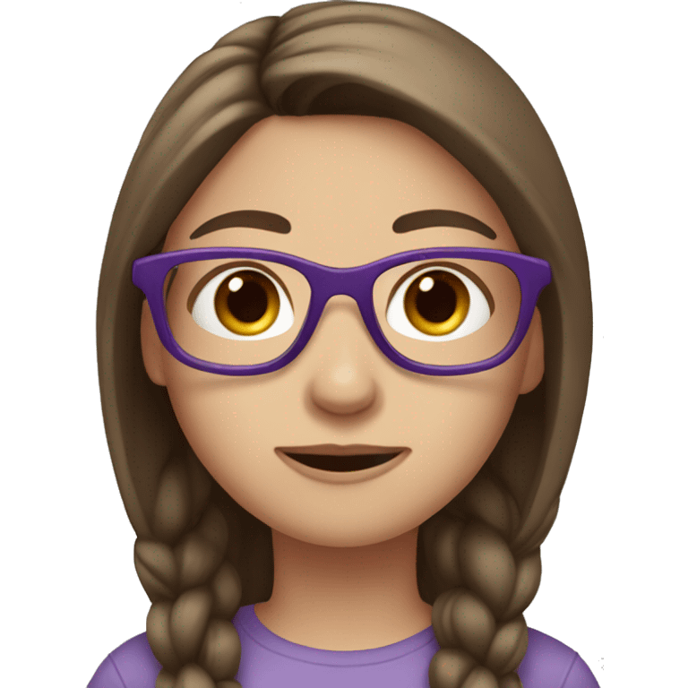 Girl with straight brown hair, blue eyes, purple glasses emoji