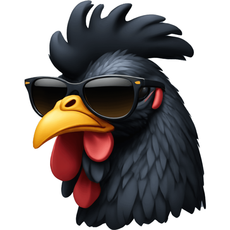 black rooster wearing sunglasses emoji