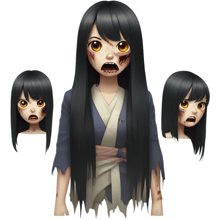 Zombie japanese girl with black hair and bangs emoji