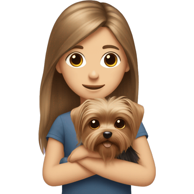 Yorkshire Terrier in the arms of a girl with brown hair emoji