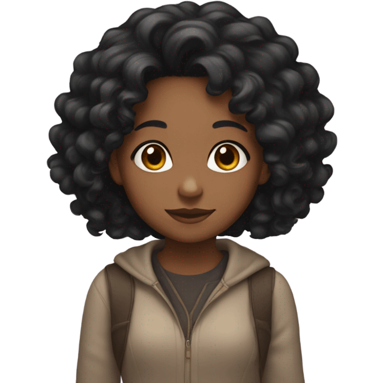 girl with long black curly hair and brown skin  emoji