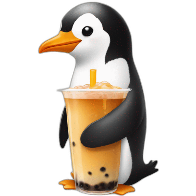 Penguin with boba tea  emoji