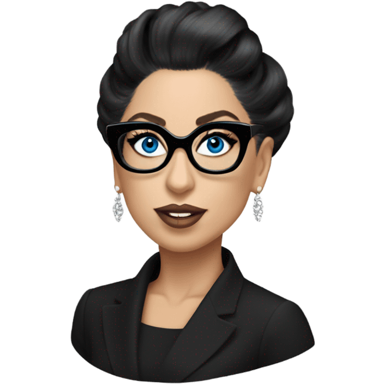 Lady gaga blue eyes black glasses classy updo  emoji