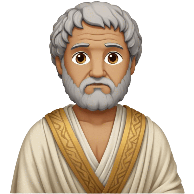 Cinematic Realistic portrait of Aristotle the philosopher, depicted as a wise, contemplative figure in detailed ancient Greek attire, with a textured draped robe and thoughtful expression, bathed in soft classical lighting that highlights his timeless intellect. emoji