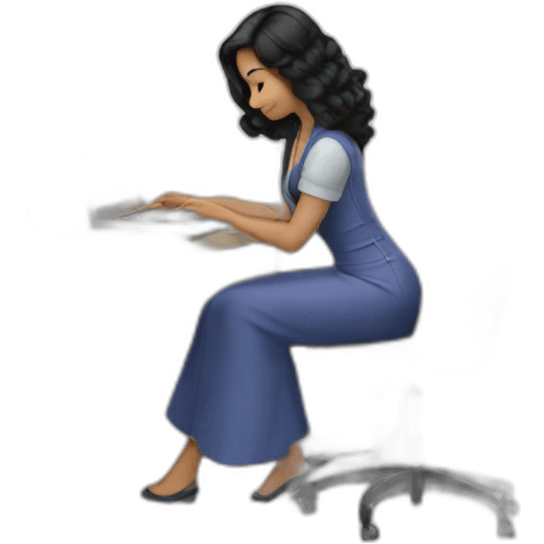 Seamstress with black hair and working on laptop emoji