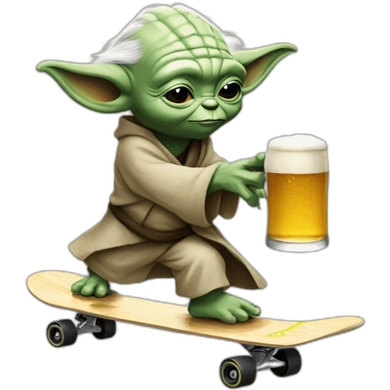 yoda skateboarding with a beer emoji