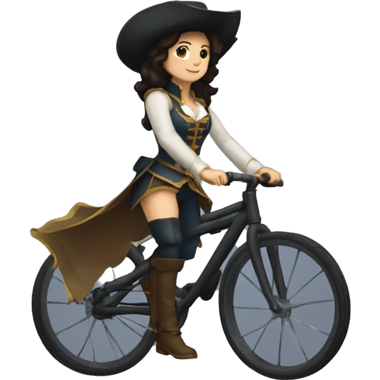 female musketeer riding a unicycle dark hair average build emoji