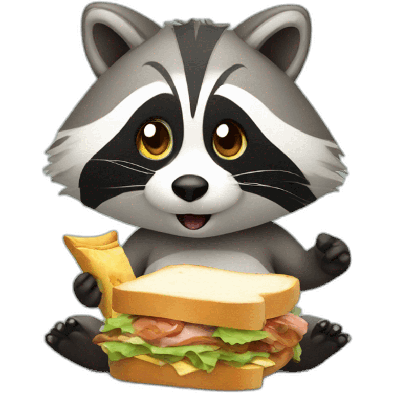 raccoon playing video games with a sandwich emoji