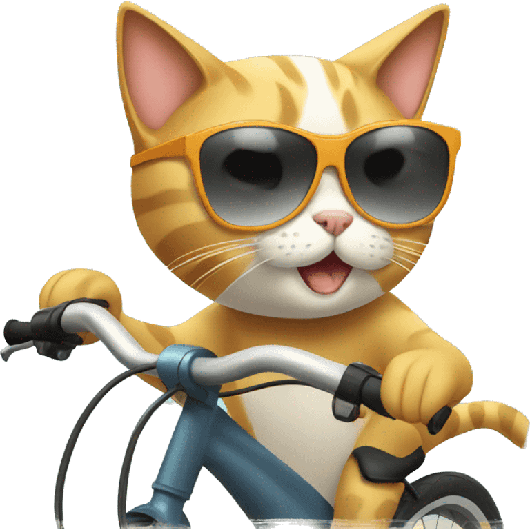 cat riding a bike wearing sunglasses emoji