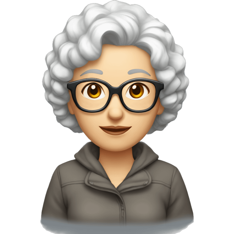 señora de mediana edad blanca con pelo rizado corto y gafas de ojo de gato emoji