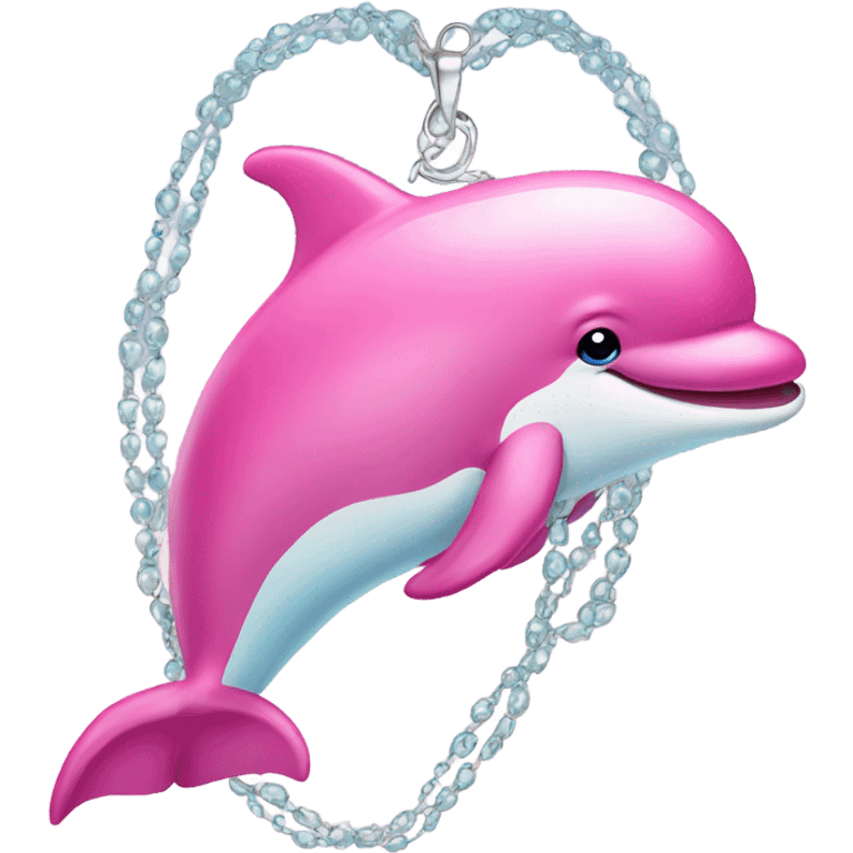 Pink dolphin wearing a necklace emoji