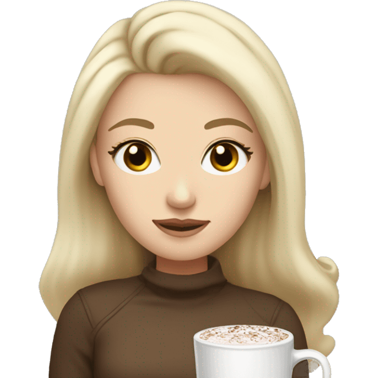 white girl with Ash-blond hair and gray eyes and a hot chocolate emoji