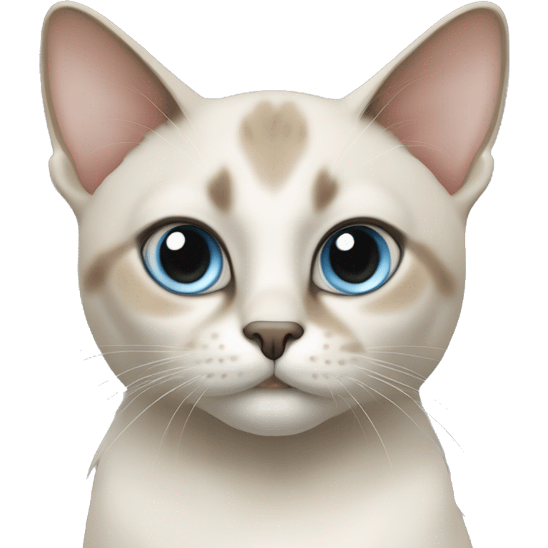 Thai breed adult cat with a light cream-brown body, dark gray nose and face, ears, and paws. sharp ears, and striking light blue eyes  emoji