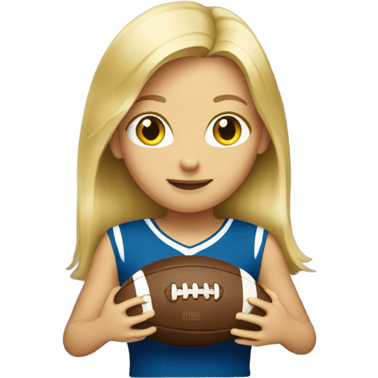 blonde girl holding football emoji