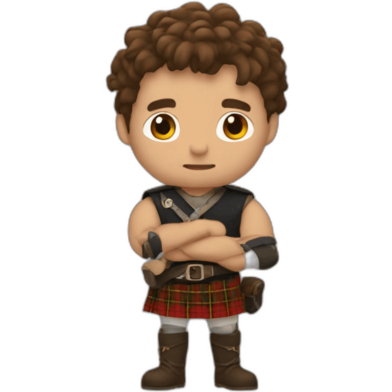 monty wearing a kilt flex bicep brown hair surrounded by fire emoji