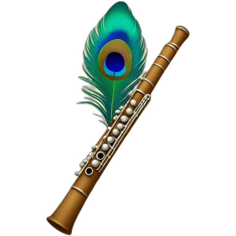  Wooden flute with peacock feather  emoji