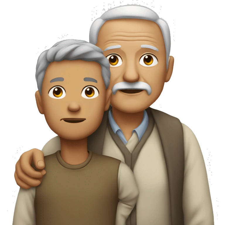 old man waking with grown son emoji