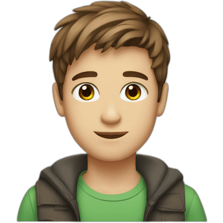 A boy, green eyes, brown hair, short hair, straight hair emoji