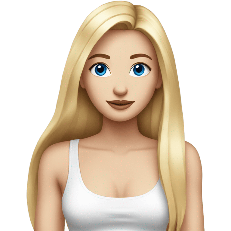 beautiful woman, long straight blonde hair, blue eyes, white tank top emoji