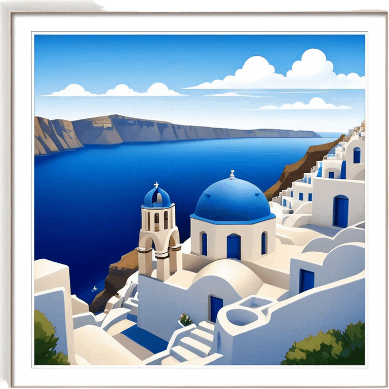 Cinematic Realistic Santorini Caldera Landscape Emoji, depicted with dramatic white‚Äêwashed cliffs overlooking a deep blue sea rendered with crisp textures and radiant lighting. emoji