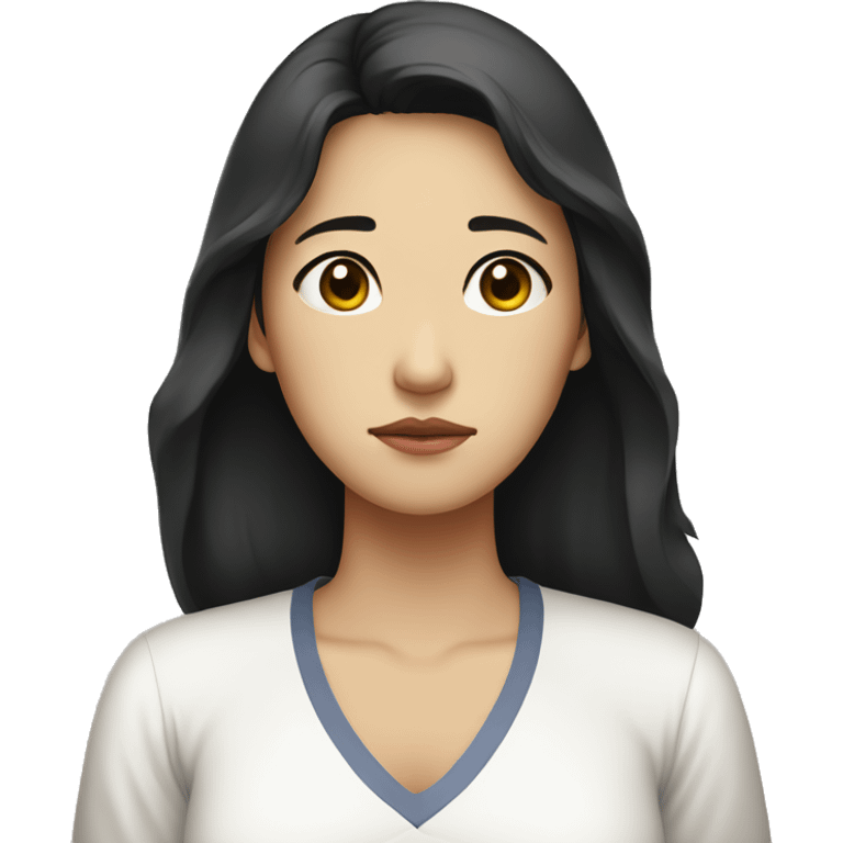 Sad expression Korean woman in her 30s, mother, black hair, white shirt, arms crossed emoji