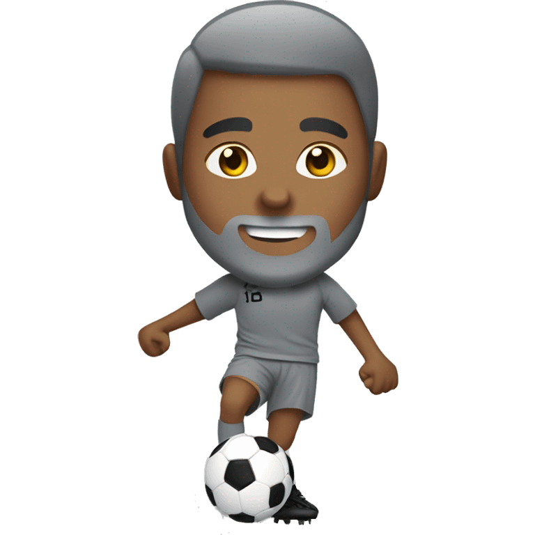 boy in gray soccer uniform  with gray beard  and hair kicking a soccer ball emoji