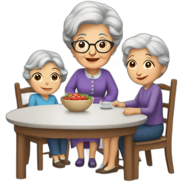 Granny with family in the table emoji