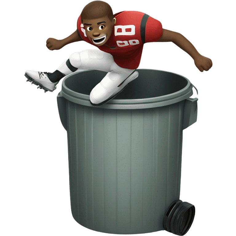 Football player jumping in a trash can emoji