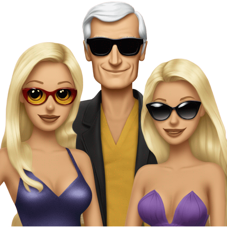 Young Hugh Hefner in sunglasses with 3 beautiful blondes emoji