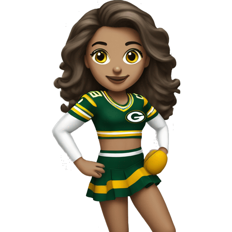 nfl glamourous cheerleader, brunette hair, cheering, Green Bay packer  emoji