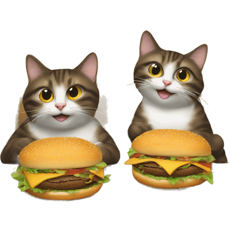 two cats eating cheeseburgers in paradise emoji