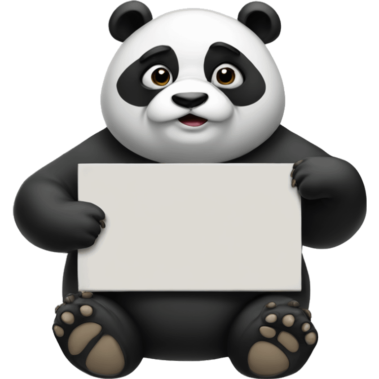 A chubby panda holding a sign that says sad emoji