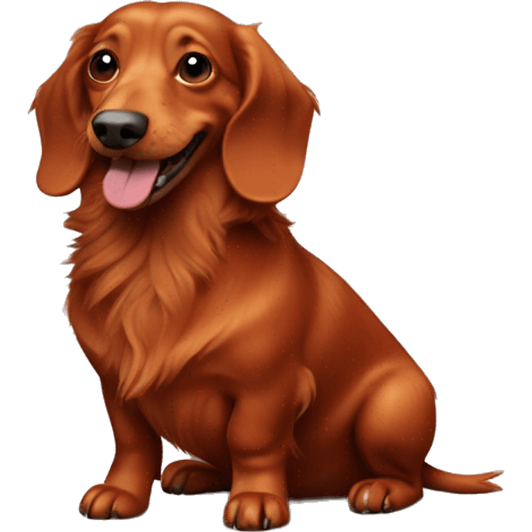 Smiling Fat Miniature all red long haired dachshund whole body scruffy emoji