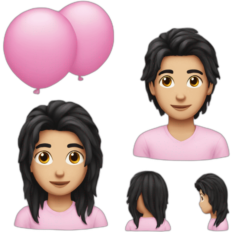 black hair boy LONG hair pink skin emoji