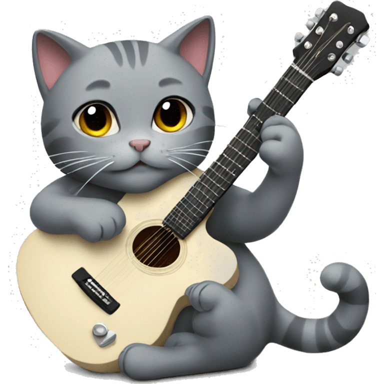 Gray cat play guitar emoji