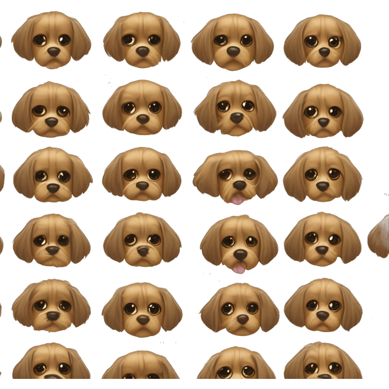 Cachorro Yorkshire piscando o olho, cabelo comprido, franja comprida, tocando o chão, língua para fora emoji