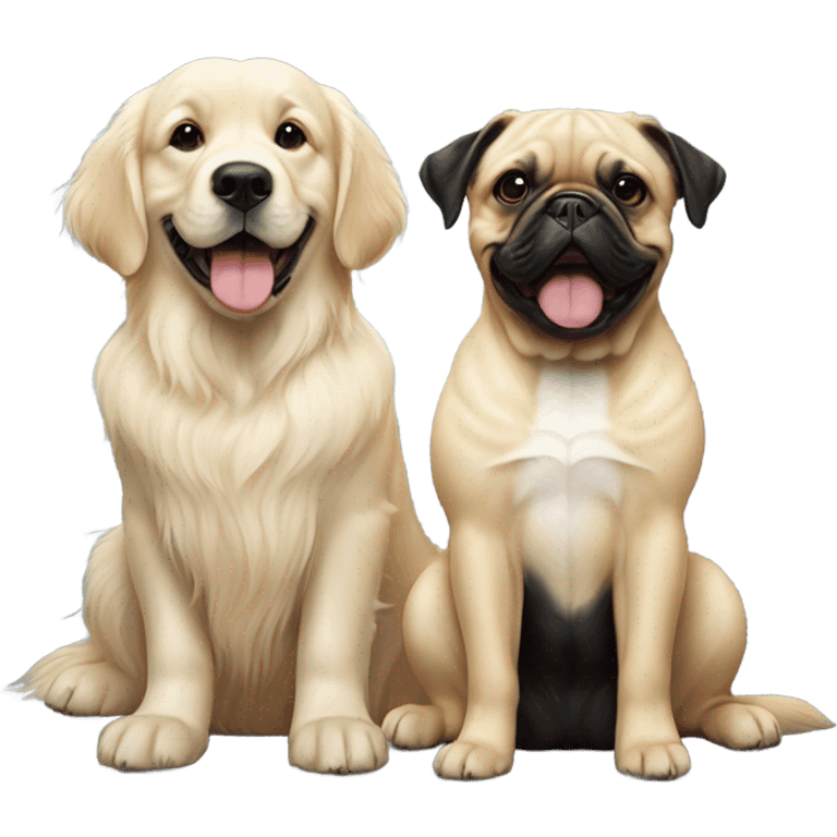 English cream golden retriever and a black frenchie as best friends emoji