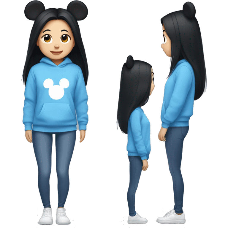 Asian girl long black hair with mickey ears wearing blue stitch sweatshirt  emoji