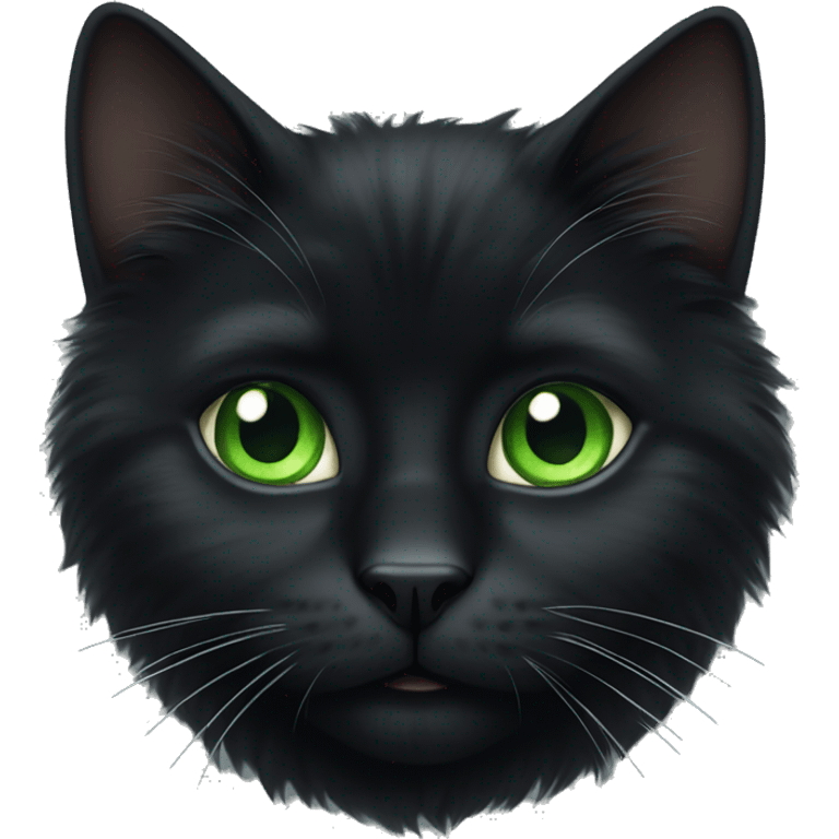 Fluffy black cat with green eyes emoji