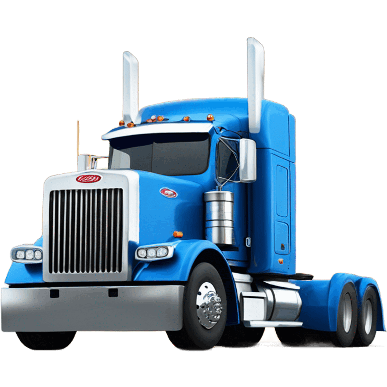 Peterbilt 389 volvo blue with flat top and slash cut exhaust stacks and dual rear tires and flat bumper emoji