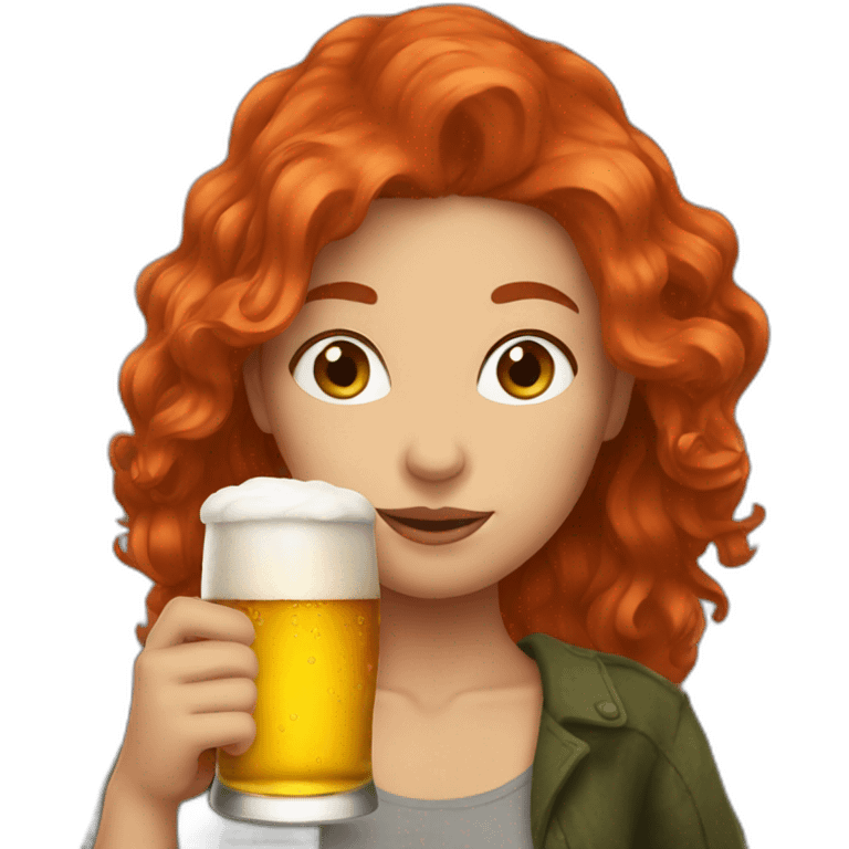 Red hair woman drinking beer emoji